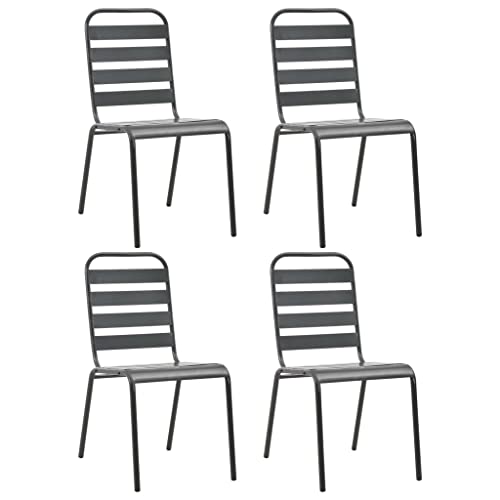 Sillas para exteriores y exteriores, sillas de exterior, 4 piezas, diseño de listones de acero, color gris oscuro