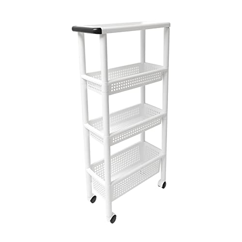 CBLF Rollwagen, Küchenwagen mit 4 Ebenen, platzsparendes Badregal und Küchenregal für Küche Büro Bad, Küchenregal auf Rollen, 48 x 22 x 96.5 cm Cover