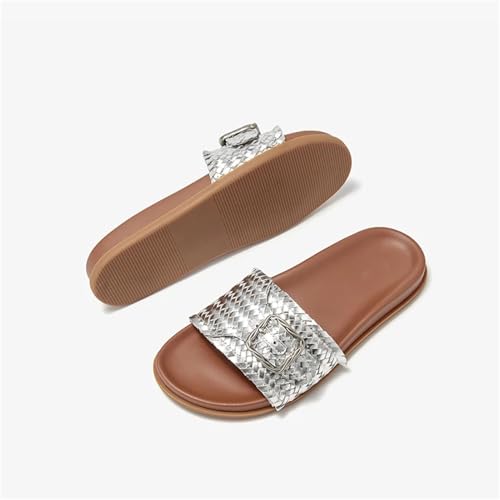 Women's Cow Leather Buckle Decoration Slippers - Mixed Colors Summer Flats4