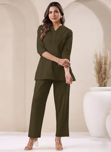 Image of Co Ord Set for Women Stylish Pure Cotton Airy Linen Lounge Wear Kurta Coord Set for Women | Regular Fit Solid Summer Kurti Set Casual, Travel, Office Formal Wear