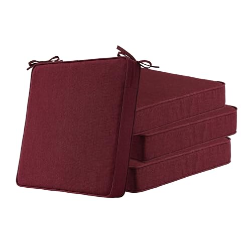Sunbrella Square Corner Seat Cushions, 19" x 19" x 3", Set of 4, Indoor Outdoor Water Repellent Universal Chair Pads with Ties for Patio Furniture, Garden Dining Chairs, Spectrum Ruby