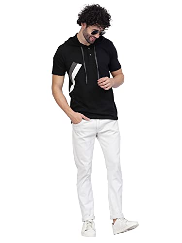 Image of Kalt Men Half Sleeves Cotton Blend Colour Block Hoodie T-Shirt