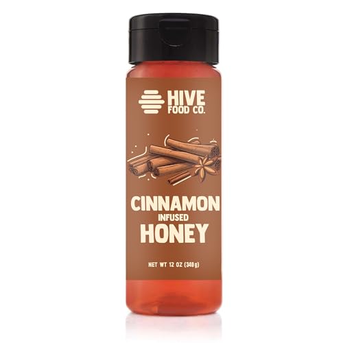 HIVE Food Co. Infused Honey – 100% Pure American Raw & Unfiltered with Gourmet Natural Flavors – Small Batch Artisan Honey in 12oz Squeeze Bottle (12 oz, Cinnamon)