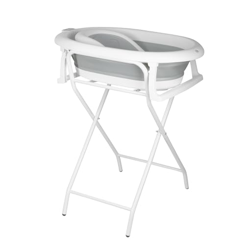 Baignoire Bebe avec Support, Baignoire Xxl Avec Support Bébé sur Pied - Sécurisée et Confortable Bassine Pliable Bebe,Idéale Pour La Douche (Style 1) 85 x 47 x 85 cm - Gris