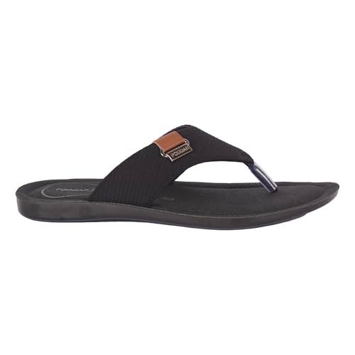 Image of Poddar Men's Slippers Soft Footbed PU Sole Flip Flops |Rexine Upper V-Shape Chappal for Gents | Indoor Outdoor Lightweight Men's Slides Size 6, 7, 8, 9, 10 | Blck,Brown,Tan