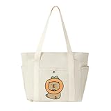 [Wnicek] キャンバスショルダー ポケット多い柄あり エコバッグ かわいいカピバラ マチなし シンプル 男女兼用 手提げ袋 普段使い 通学 通勤 推し活 軽くて丈夫で扱いやすいため