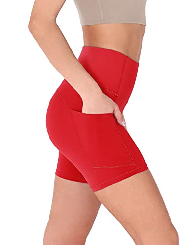 Ododos Workout Shorts For Women, High Waist Soft Running Yoga Exercise Cycling Hiking Biker Shorts With Pockets-6" Inseam, Red, Medium #TOP2