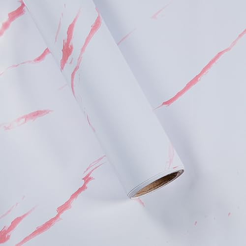 White Red Marble Contact Paper for Countertops, 15.7" X 39.3" Peel and Stick Glossy Marble Granite Wallpaper, Vinyl Self Adhesive Contact Paper for Cabinet Countertop Shelf Kitchen Appliances