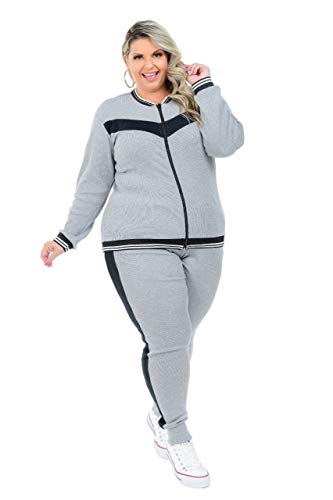 Lançamento Conjunto Blusa E Calça Ribana Plus Size Feminino COR:PRETO;TAMANHO:G1