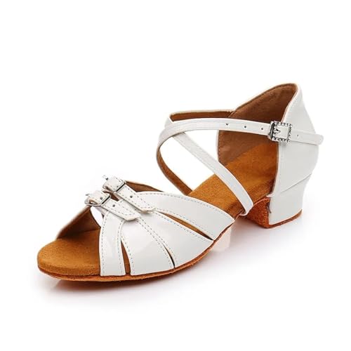 TRRYUIP Zapatos Baile Latino Mujer Zapatos De Baile For Niñas, Salón For Niños, Latino For Mujeres, Moderno Tango, Jazz, Salsa, Sandalias Tacón Bajo(PU White,40)