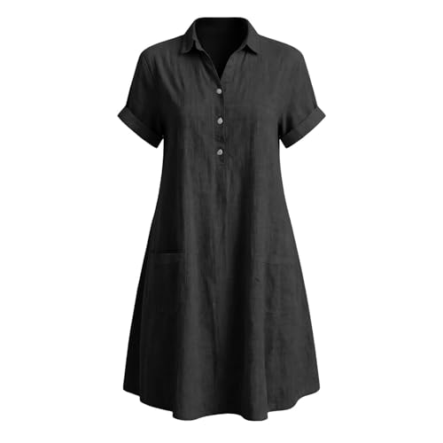 Robe longue chemise respirante en lin à boutonnière avec poches latérales pratiques