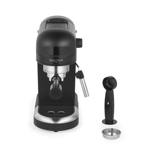 Salter Professional Espirista Coffee Machine – 1.4 L, BPA-Free, Milk Frothing Wand, For Ground Coffee, Single/Double Function, Touch Panel, 15-Bar Italian Pressure, Latte, Cappuccino, Black