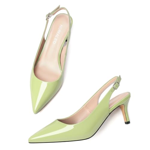 Image of NUMALEO Slingback Heels for Women Pointed Close Toe Kitten Heels Patent Pumps Dress Party Comfy Heeled Sandals Stiletto 2.5 Inch Dress Shoes
