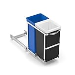 simplehuman CW1016 35L (20/15) Pull-out Recycling Kitchen Cupboard Cabinet Bin, Easy to Install, Commercial-Grade Ball-Bearing Tracks, Easy-Access Handle, Polished Heavy-Duty Steel Frame