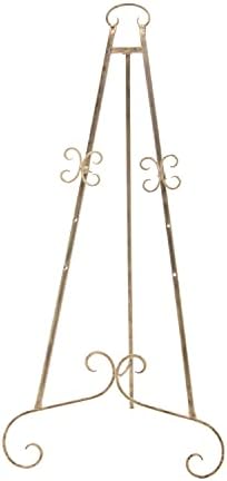 Deco 79 Metal Scroll Large Free Standing Adjustable Display Stand Easel with Chain Support, 22" x 21" x 46", Gold