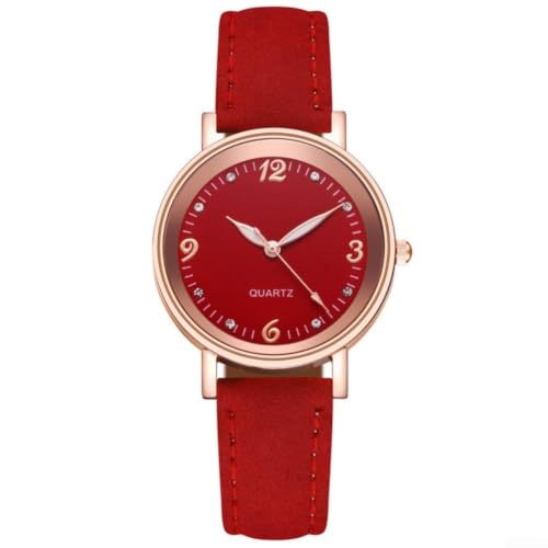 Image of Ladies Glow In Dark Leather Band Watch 36mm Analogue Quartz Fashion Accessory Daily Commute Casual Wear For Mother Wife Valentine(Red)