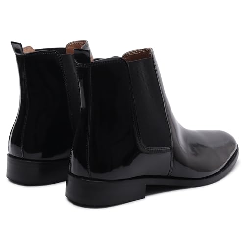 Image of LOZANO Italian Cut Black Patent Leather Chelsea Boots for Men | High Ankle Cuban Heel Square Toe Zip Closure Cushioned Insole Boot