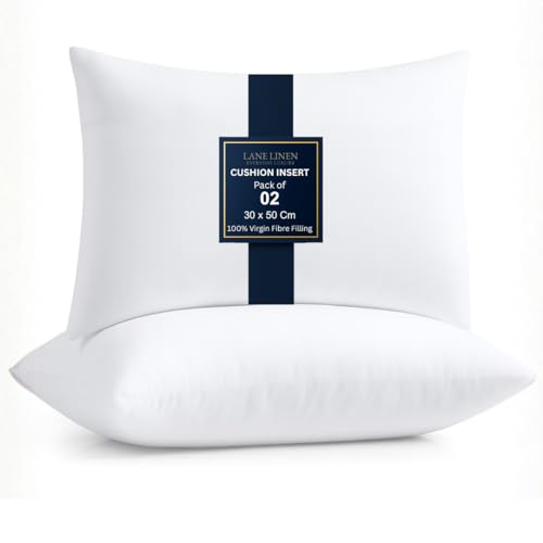 LANE LINEN Cushion Inserts (Pack of 2) 30x50 cm (12x20 inch) Throw Pillows - Hollowfibre Inner Pads for Sofa or Bed White Cushion Fillers