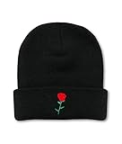 Riot Society Rose Embroidered Beanie - Black, One Size