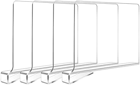 Hiziwimi 4Pack Clear Acrylic Shelf Dividers, Multi-Functional Shelf Separator, Adjustable Clothing Organizer, Transparent Organizer for Storage, Wood Closet, Bedroom, Kitchen and Office Shelves (4)
