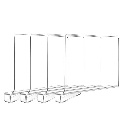 Hiziwimi Lot de 4 séparateurs d'étagères en acrylique transparent, multifonction, organiseurs réglables pour vêtements, organiseur transparent pour le rangement, chambre à coucher, cuisine et bureau Cover