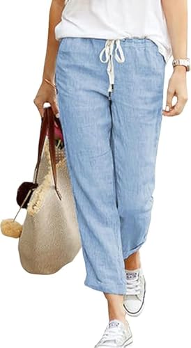 SHEKINI Leinenhose Damen Hose Leichte Sommerhose 7/8 Casual Baumwolle Leinen Stoffhose Bequeme Luftige Freizeithose Muss...