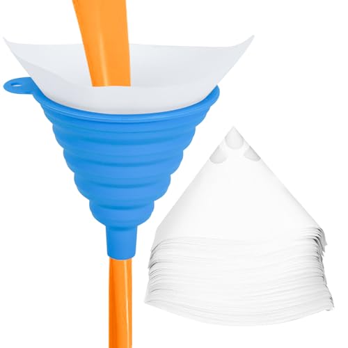 Bcautay Paper Paint Filters and 1 Pcs Silicone Funnel 190 Micron Nylon Mesh Cone 3D Resin Paper Filters for Automotive Spray Art Painting Cooking Oil House Arts & Crafts-51Pcs