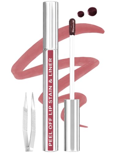 Image of Lip Stain Peel Off Lip Liner Stain with Tweezer, Long Lasting Matte Lip Tint Tattoo, Highly Pigmented Color Lip Makeup, Waterproof Lipstick, Transfer-proof Lipstain for Women, Nude Pink