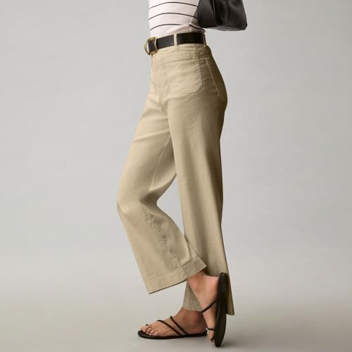 Women's Stretch Twill Cropped Pants Wide Leg Jeans Straight Leg Chino Pants Casual Ankle Jeans with Patch Pockets4