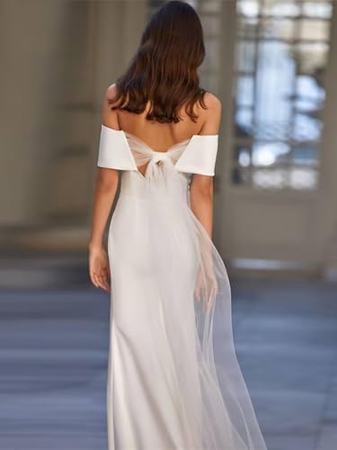 Image of Women's Mermaid Satin Wedding Dress for Bride Off The Shoulder Long Wedding Gown for Women