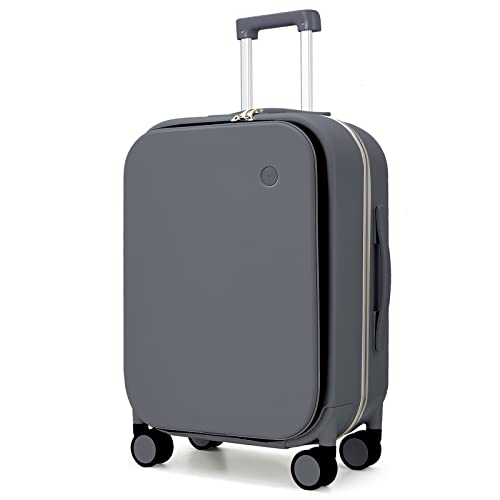 Luggage Suitcase With Spinner Wheels, 24'' Checked Travel Luggage Aluminum Frame Pc Hardside With Tsa Lock & Cover - Rock Gray #TOP21