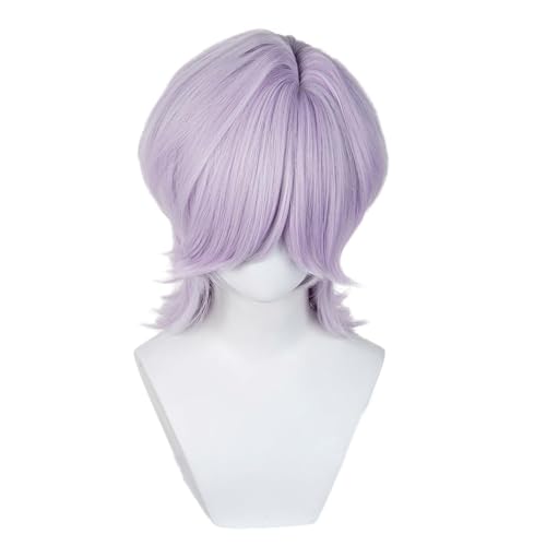ZEKTALRY Short Purple Wig for Men Synthetic Hair with Bangs Includes Wig Cap Halloween Party Anime Wigs