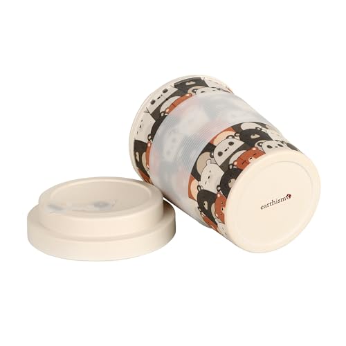Image of Earthism Eco-Friendly Bamboo Fibre Travel Reusable Coffee Mug with lid 350 Ml (Bears)
