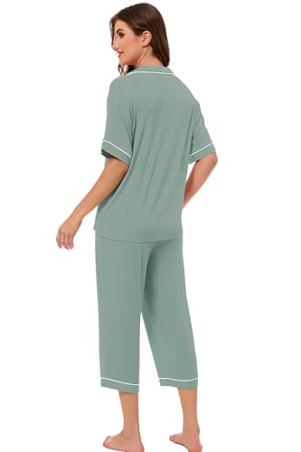 Image of LUBOT Womens Bamboo Viscose Pajamas for Women PJ Set 2 Piece Cooling Soft Short Sleeve Capri Pants Summer Sleepwear Set S-XXL