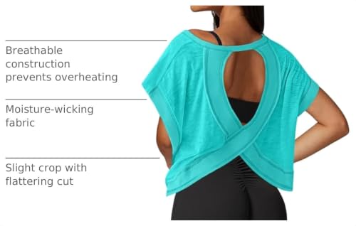 Image of UNIANKIYA Open Back Workout Tops for Women Loose Fit Athletic Crop Tee Short Sleeve Gym Running Yoga Shirt