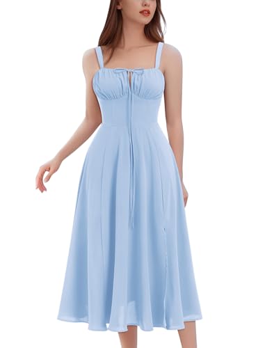 Image of IBTOM CASTLE Women Corset Dress Sleeveless Spaghetti Straps Casual Dresses Boho Slit Lace Up Flowy Midi Bustier Sundress