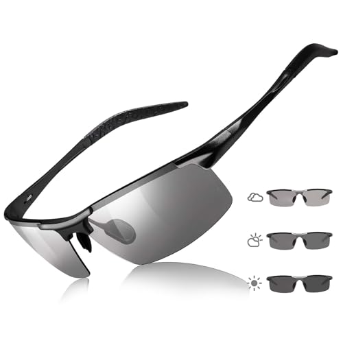 TJUTR Mens Photochromic Sunglasses ANSI Z87.1 Safety Glasses Polarized UV400 Protection for Day & Night Driving