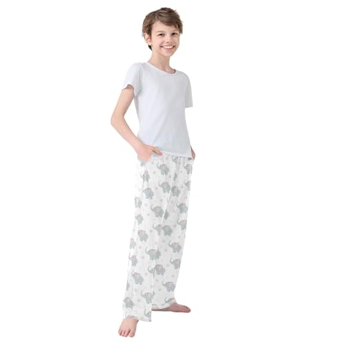 Boys' Pants Elephant Flower White Long Bottoms Jogger Pants Elastic Waist Trousers with Pockets S-XL4