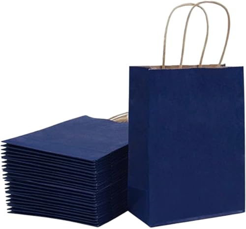 Image of RanGit Bhumi Gift Bag (Blue)- 50pcs 8x10x4 in Small Paper Bags for Corporate event, Party Favor Goodie Bag, Craft Paper Return Gifting Covers I Disposable Recyclable (Small- Blue, Pack of 50)