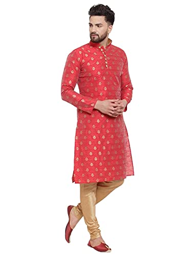 Mens Kurta Set Festive Season Men's Tunic Art Cotton Kurta Pajama Wedding Party Suit Dress Festivals Season Ethnic Party Dress Suit 2-Piece Set By WAKAR MANSURI SHOP (Red, M - 36 x 42 Inches)3