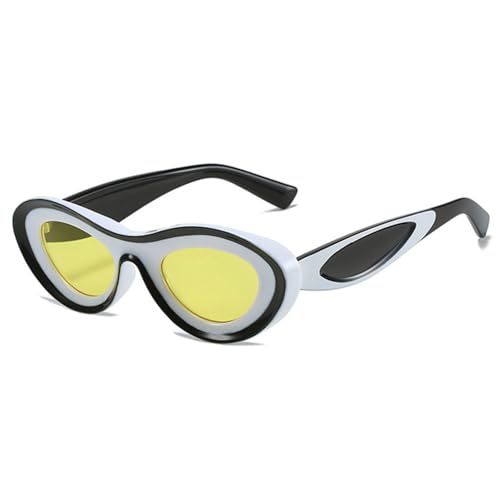 Lunettes de soleil oeil de chat vintage de couleur contrastée noir blanc jaune taille unique