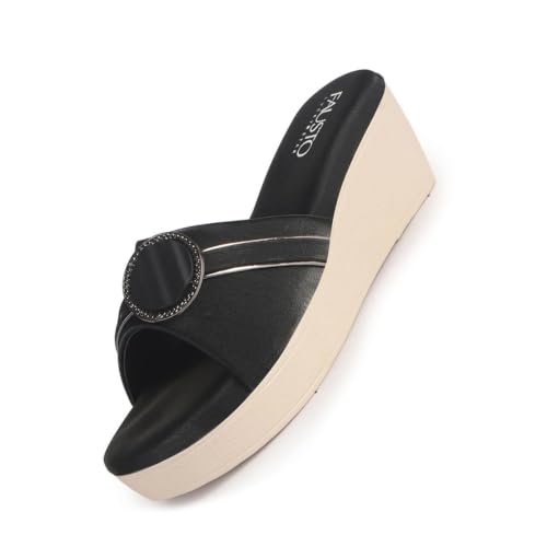 Image of FAUSTO Women Buckle Design Wedge Heel Sandals | Comfortable Slip-On Platform Slides For All Day Wear, Casual and Party | Soft Cushioned Insole