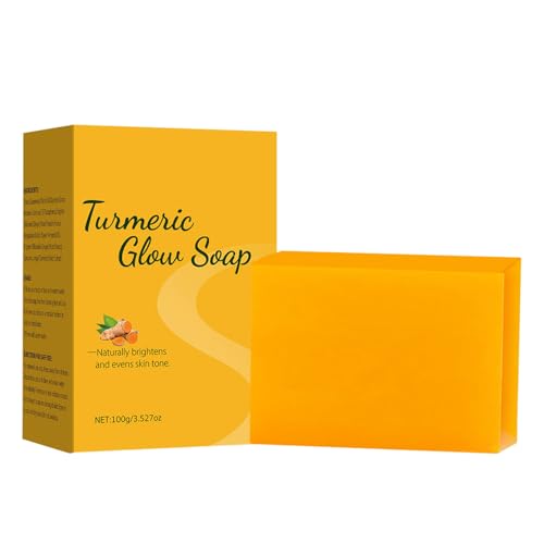 Jabón brillante de cúrcuma, barra de jabón de cúrcuma para manchas oscuras, ilumina e hidrata, ilumina y uniforma naturalmente el tono de la piel (1)