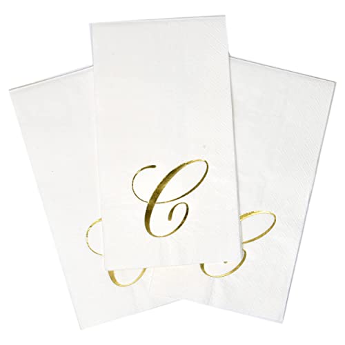 100 Gold Monogram Guest Napkins Letter C Disposable Paper Pack Elegant Metallic Golden Foil Dinner Hand Napkin For Bathroom Powder Room Wedding Holiday Birthday Party Baby Shower Decorative Towels #TOP4