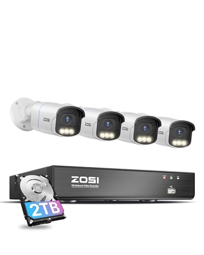 Image of ZOSI 4K PoE Security Camera System, 8MP 8CH NVR with 2TB HDD for 24 /7 Recording, 4 x 4K Outdoor Indoor Wired Cameras, True Full Color Night Vision, Person /Vehicle Detection & 2-Way Audio