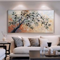 Toile peinte à l'huile d'olivier pour revitaliser un salon chaleureux