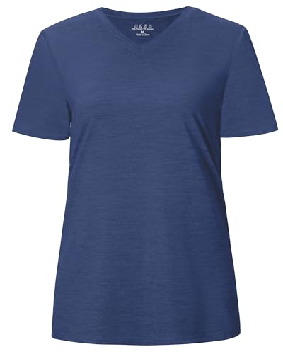 Runhit Sportshirt Damen Kurzarm UV Shirt UPF 50+ Sonnenschutz Funktionsshirt Atmungsaktiv Schnelltrocknend Laufshirt V-Ausschnitt Locker für Yoga Fitness Sport Gym L Dunkelblau