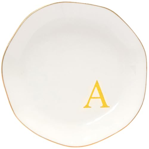 Image of Ceramic Jewelry Tray Initial Ring Dish Personalized A-Monogrammed Engagement Wedding Gifts, for Birthday Mother's Day Christmas for Women, Ceramic White 4.75 inch (A)