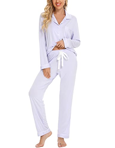 Image of Pjmlifecoco Pajamas Set Long Sleeve Womens Button Down Sleepwear Two Piece Nightwear Soft Pj Lounge Sets S-XXL