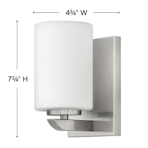 Image of Hinkley Kyra Small One Light Bathroom Vanity Fixture, Install Up /Down, Etched Opal Shade, Brushed Nickel